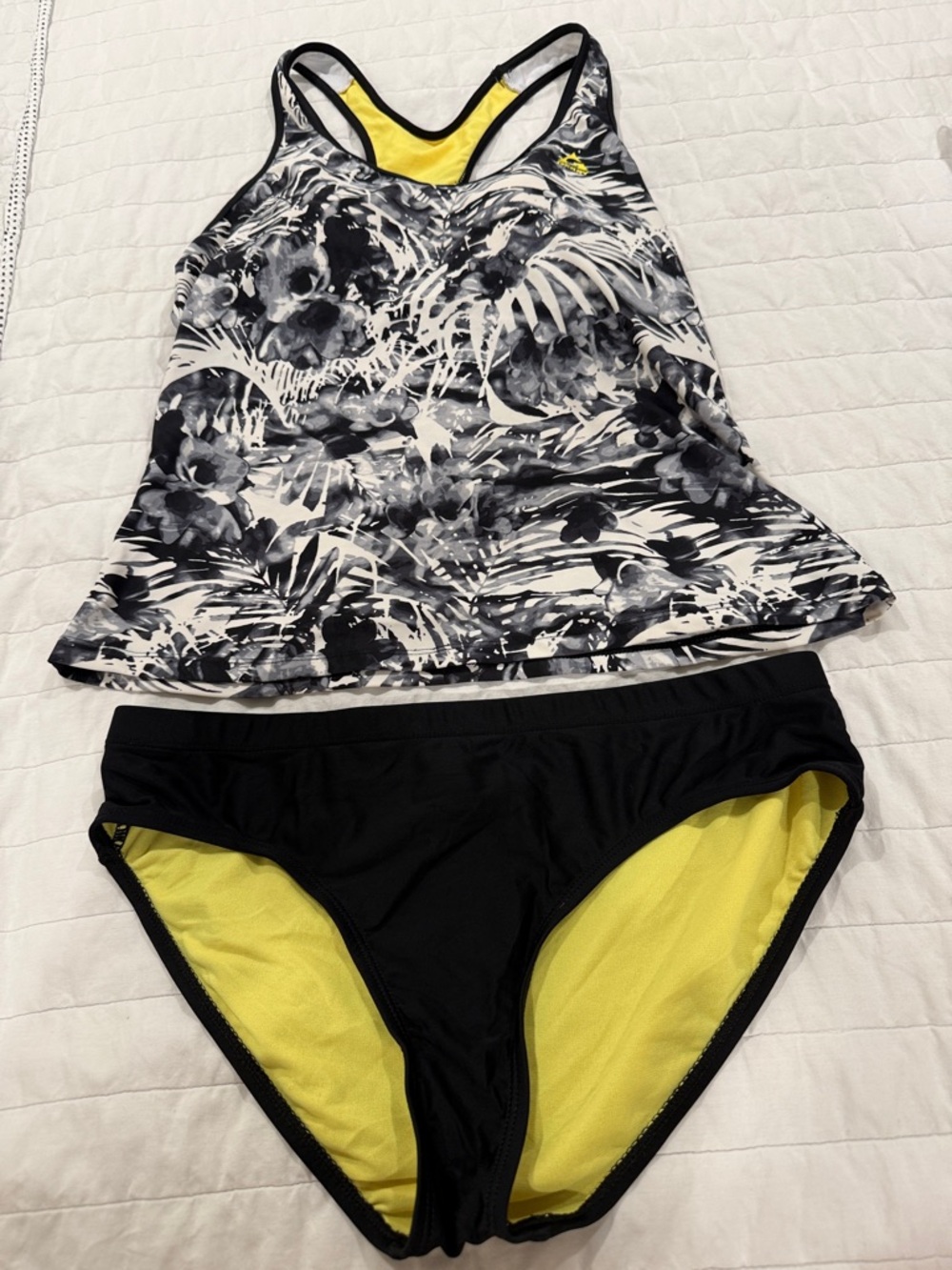 Gerry Black & White Floral Tankini with Yellow Accents